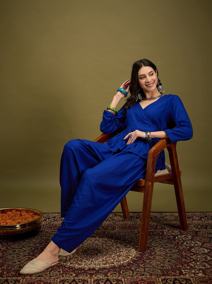 InWeave Ink Blue Angrakha Dhoti Co Ord Set