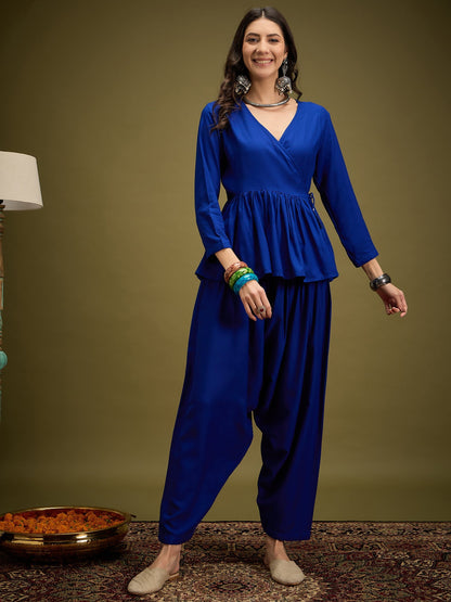 InWeave Ink Blue Angrakha Dhoti Co Ord Set