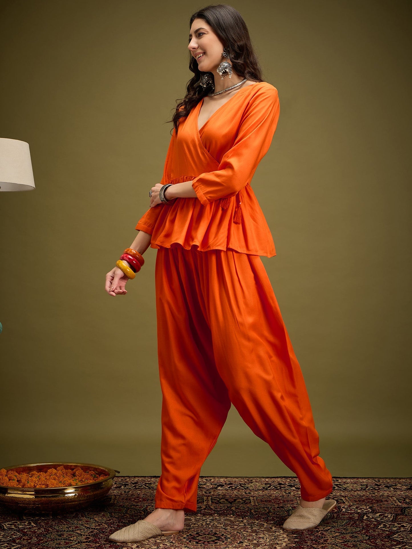 InWeave Orange Angrakha Dhoti Co Ord Set