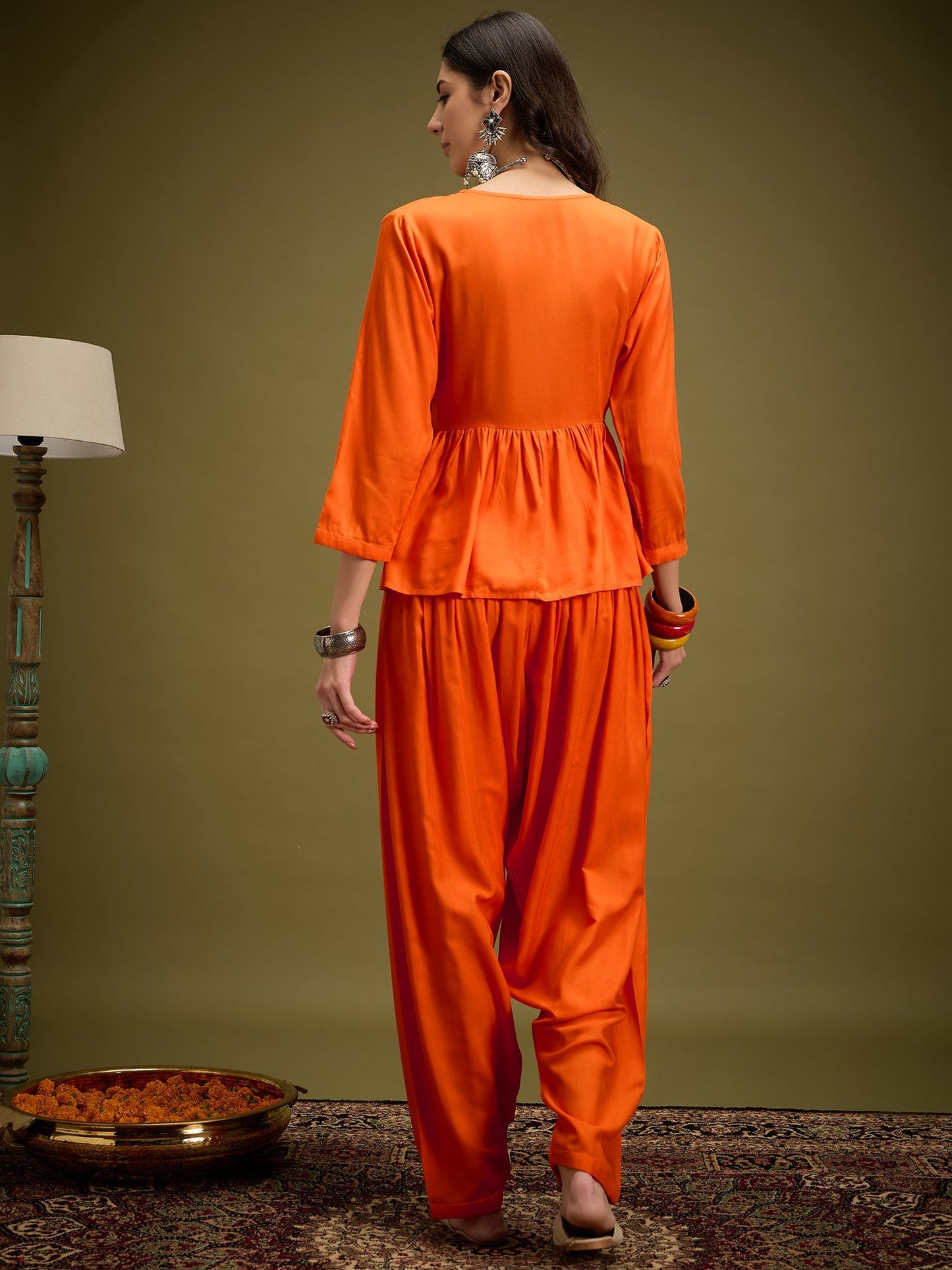 InWeave Orange Angrakha Dhoti Co Ord Set