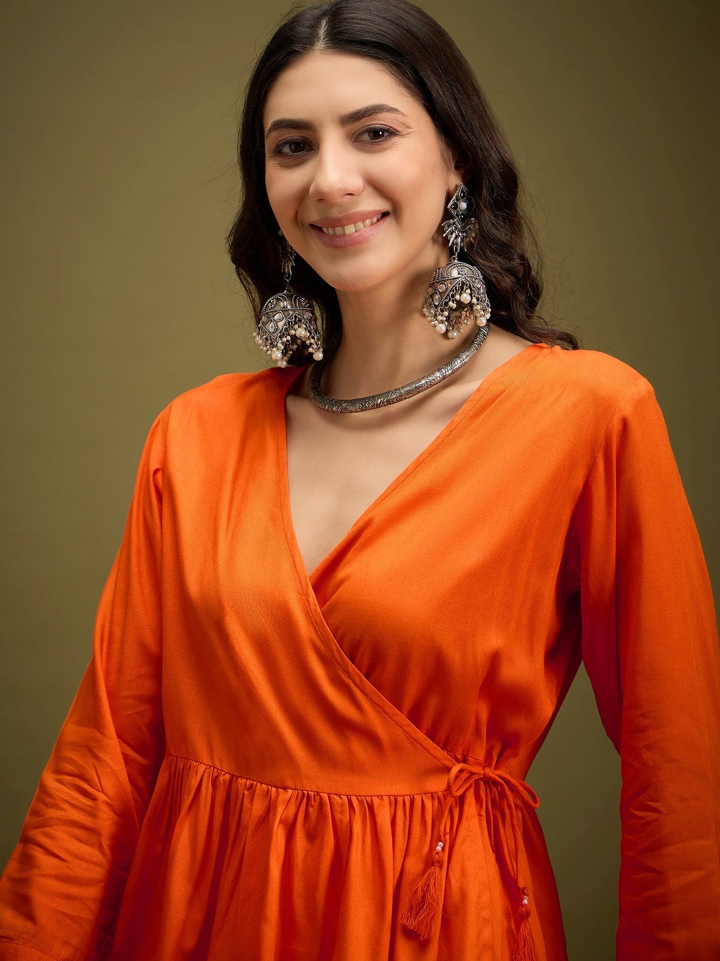 InWeave Orange Angrakha Dhoti Co Ord Set