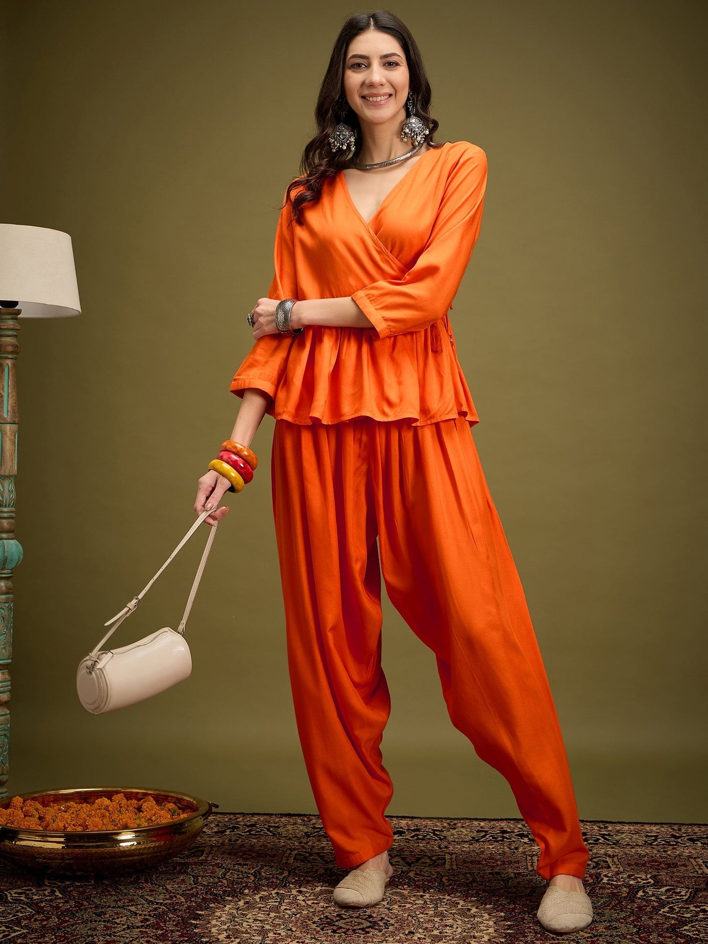 InWeave Orange Angrakha Dhoti Co Ord Set