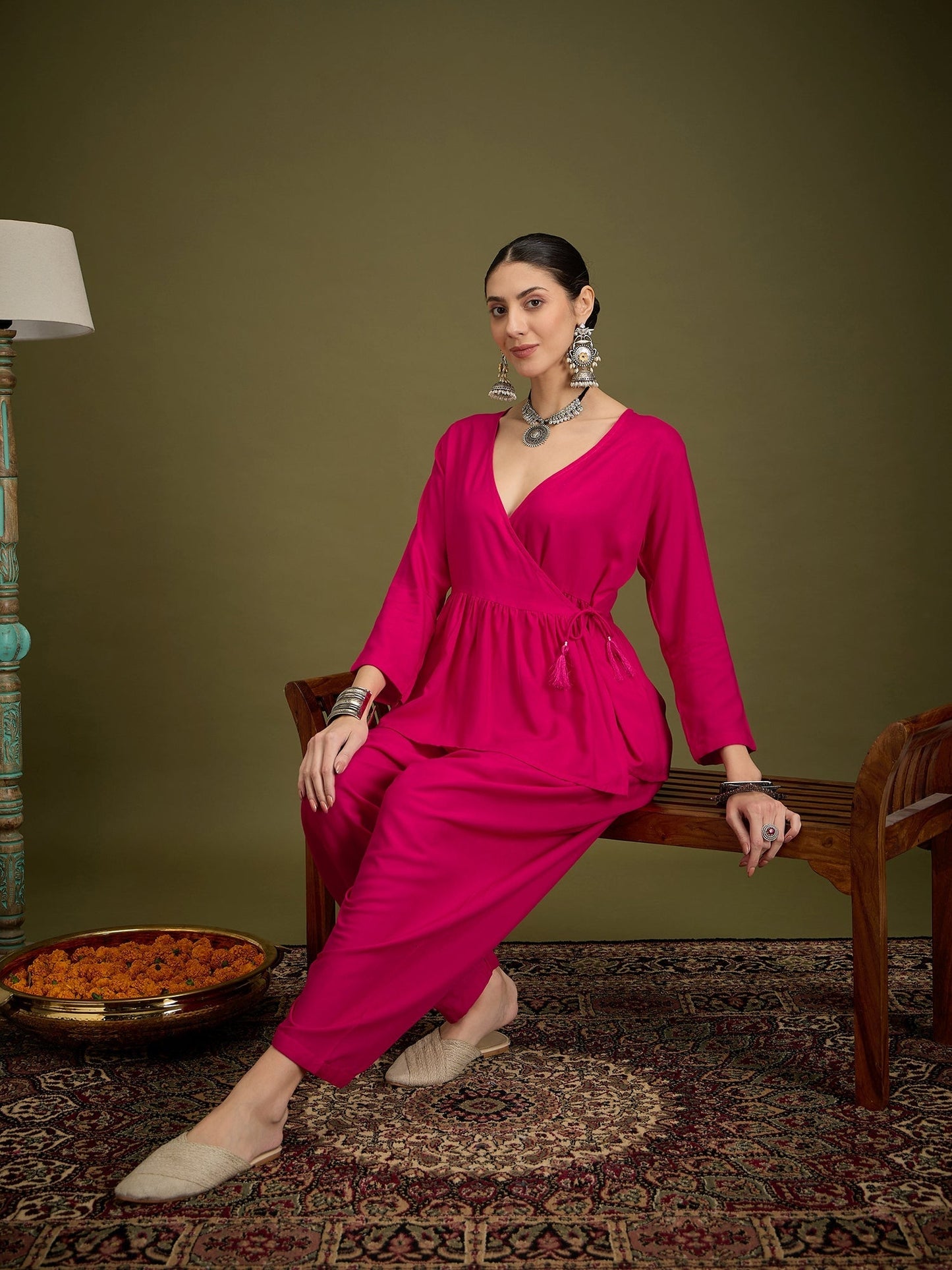 InWeave Fuchsia Angrakha Dhoti Co Ord Set