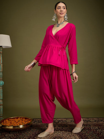 InWeave Fuchsia Angrakha Dhoti Co Ord Set