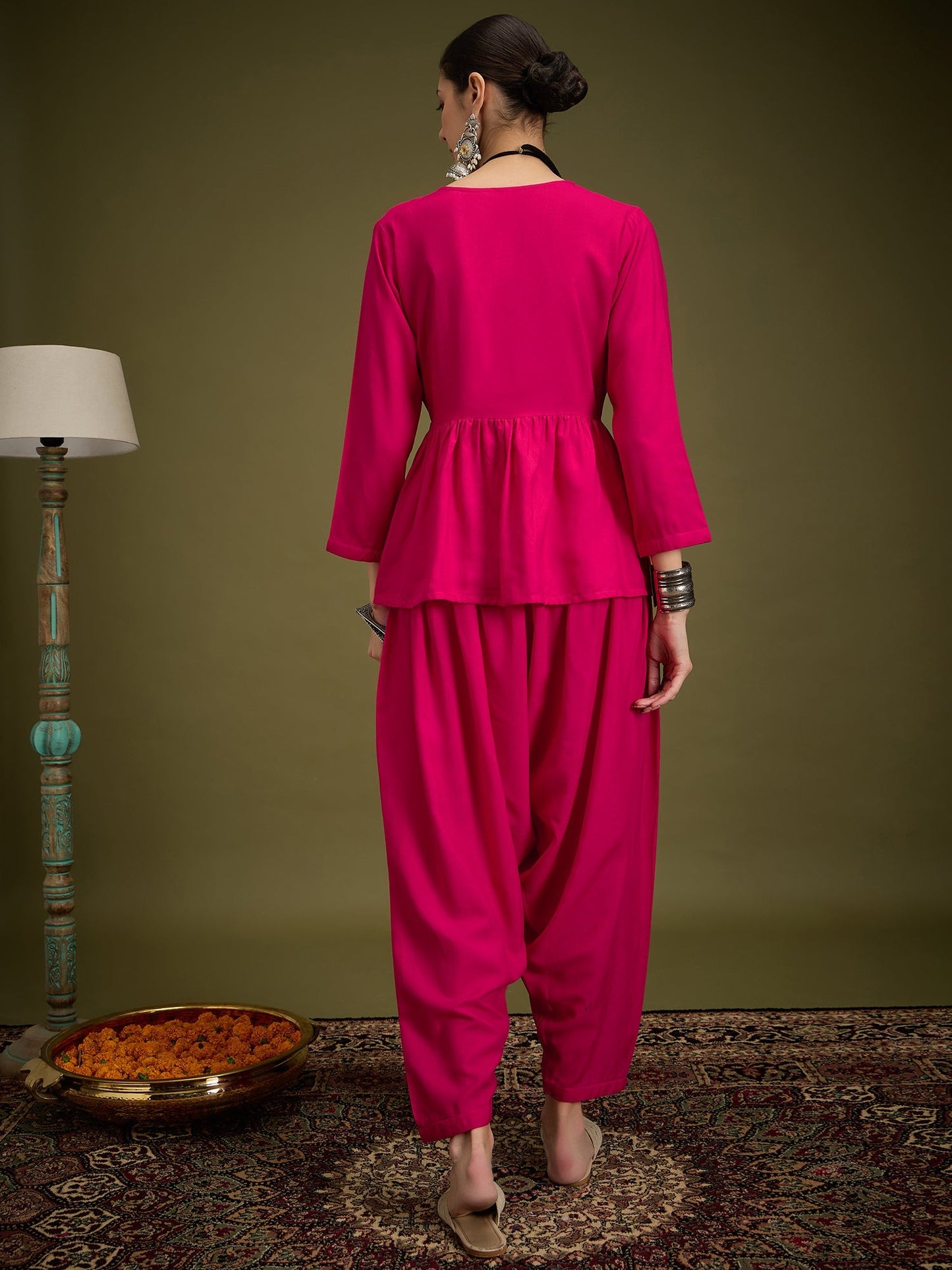 InWeave Fuchsia Angrakha Dhoti Co Ord Set