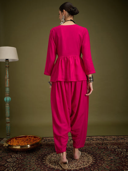 InWeave Fuchsia Angrakha Dhoti Co Ord Set