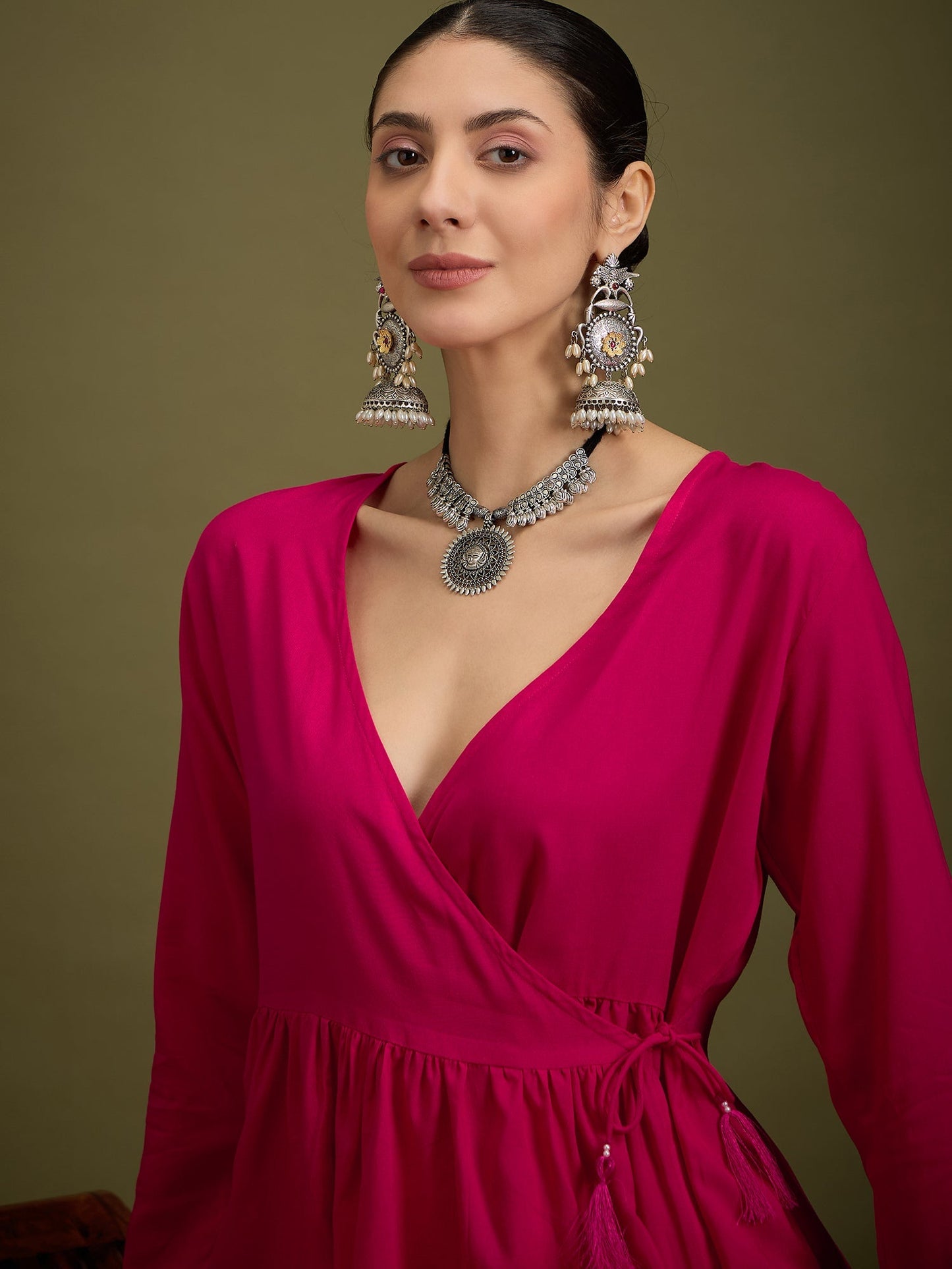 InWeave Fuchsia Angrakha Dhoti Co Ord Set