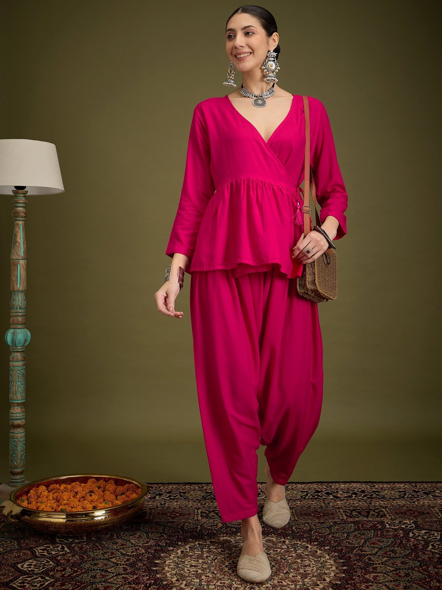 InWeave Fuchsia Angrakha Dhoti Co Ord Set