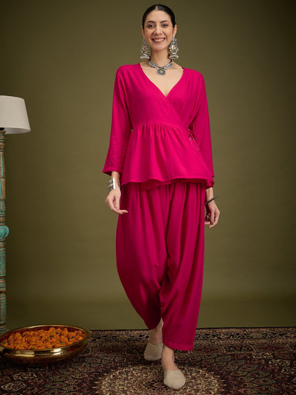 InWeave Fuchsia Angrakha Dhoti Co Ord Set
