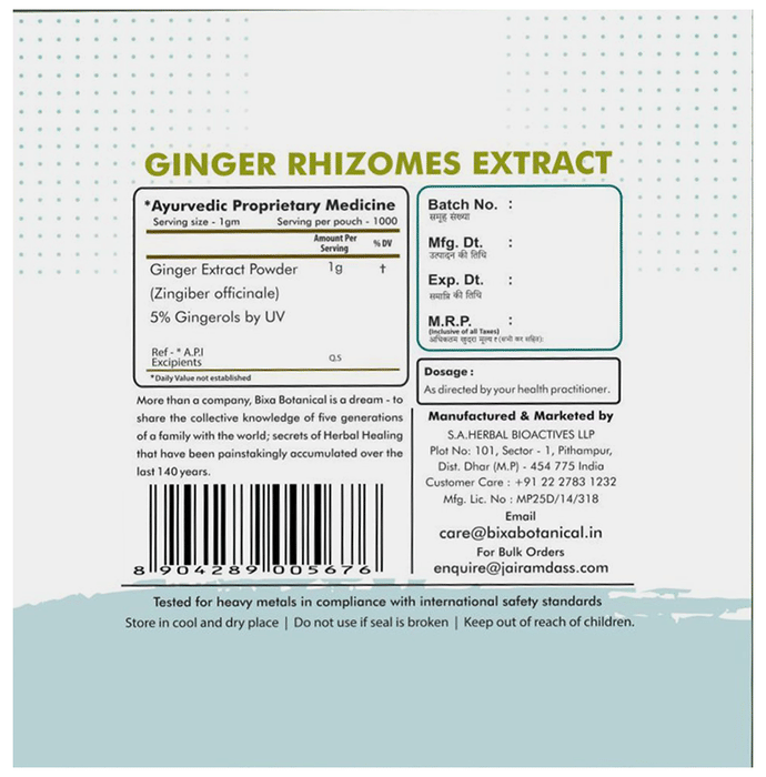 Bixa Botanical Ginger Rhizome Extract Powder