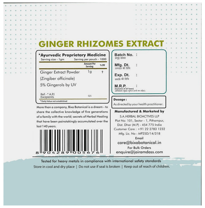 Bixa Botanical Ginger Rhizome Extract Powder
