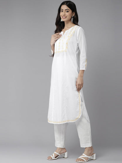 ADA Ethnic Motifs Embroidered Chikankari White Romance Kurta
