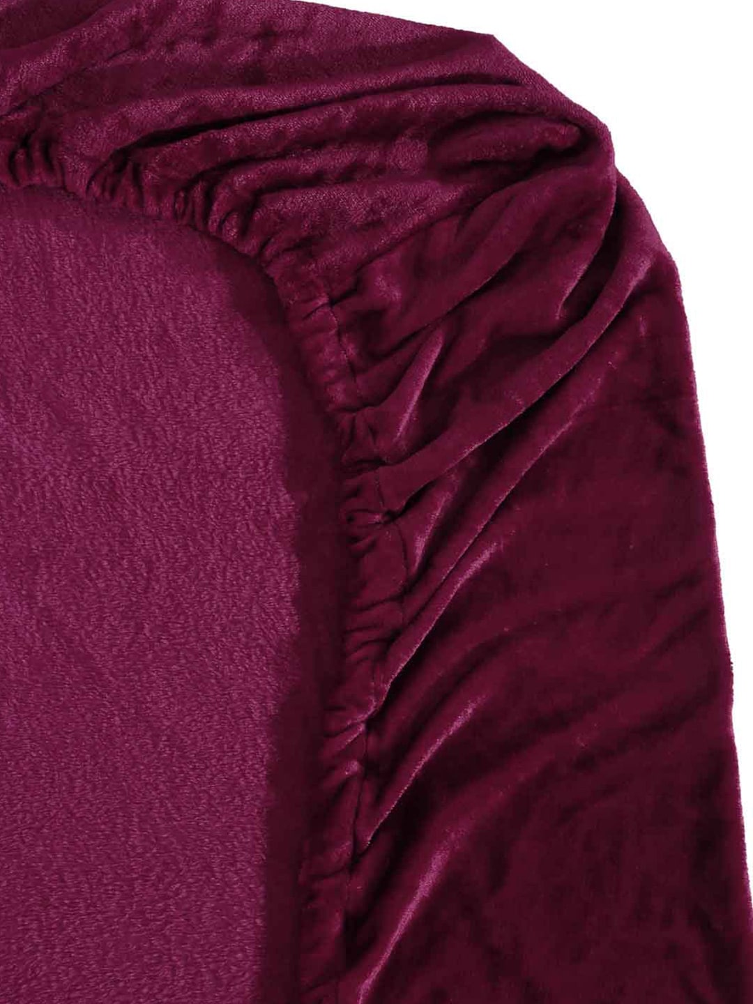 KLOTTHE Maroon 300 TC Woolen Fitted Double King Bedsheet With 2 Pillow Covers