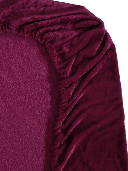 KLOTTHE Maroon 300 TC Woolen Fitted Double King Bedsheet With 2 Pillow Covers