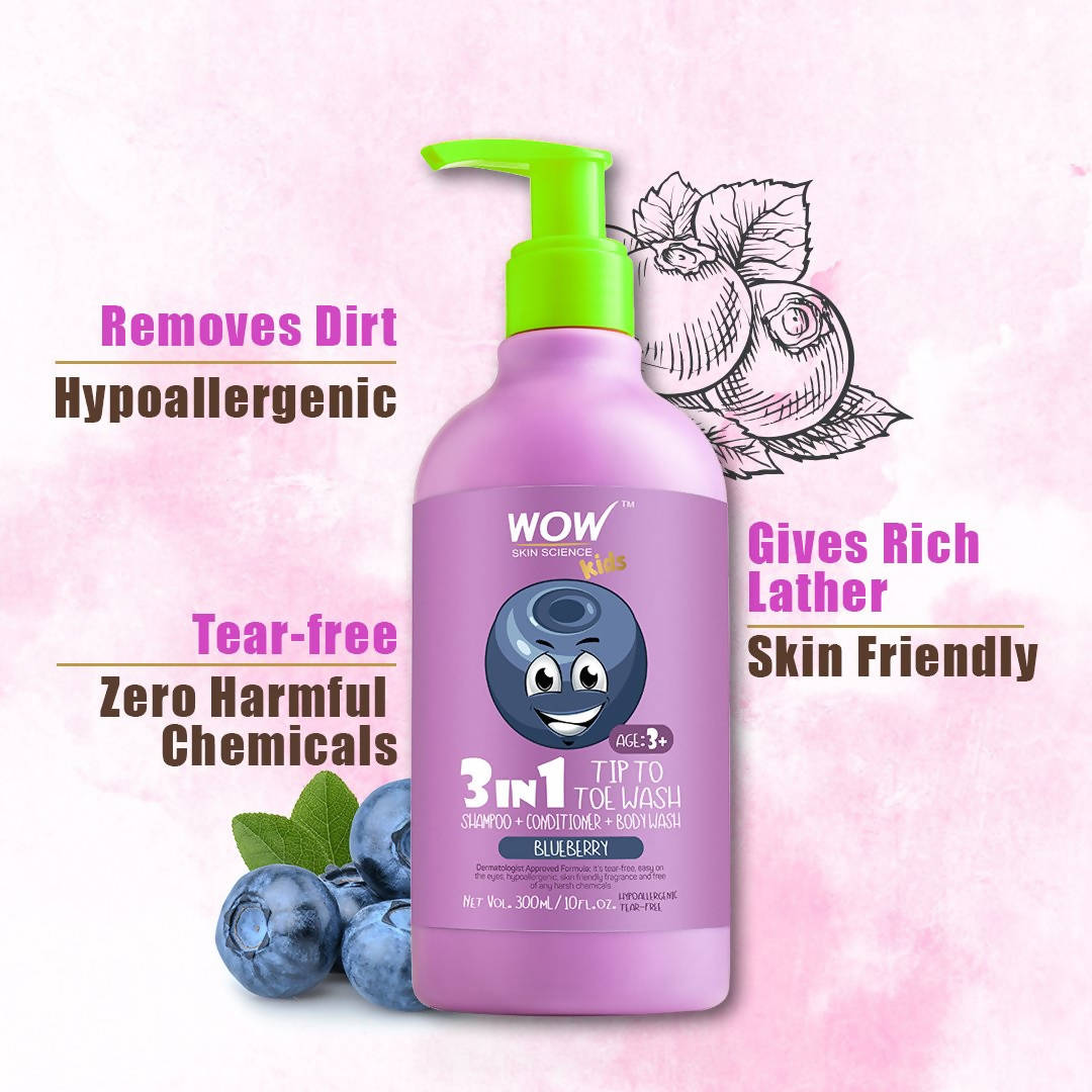 Wow Skin Science Kids Blueberry 3 in 1 Tip to Toe Wash - 300 ml