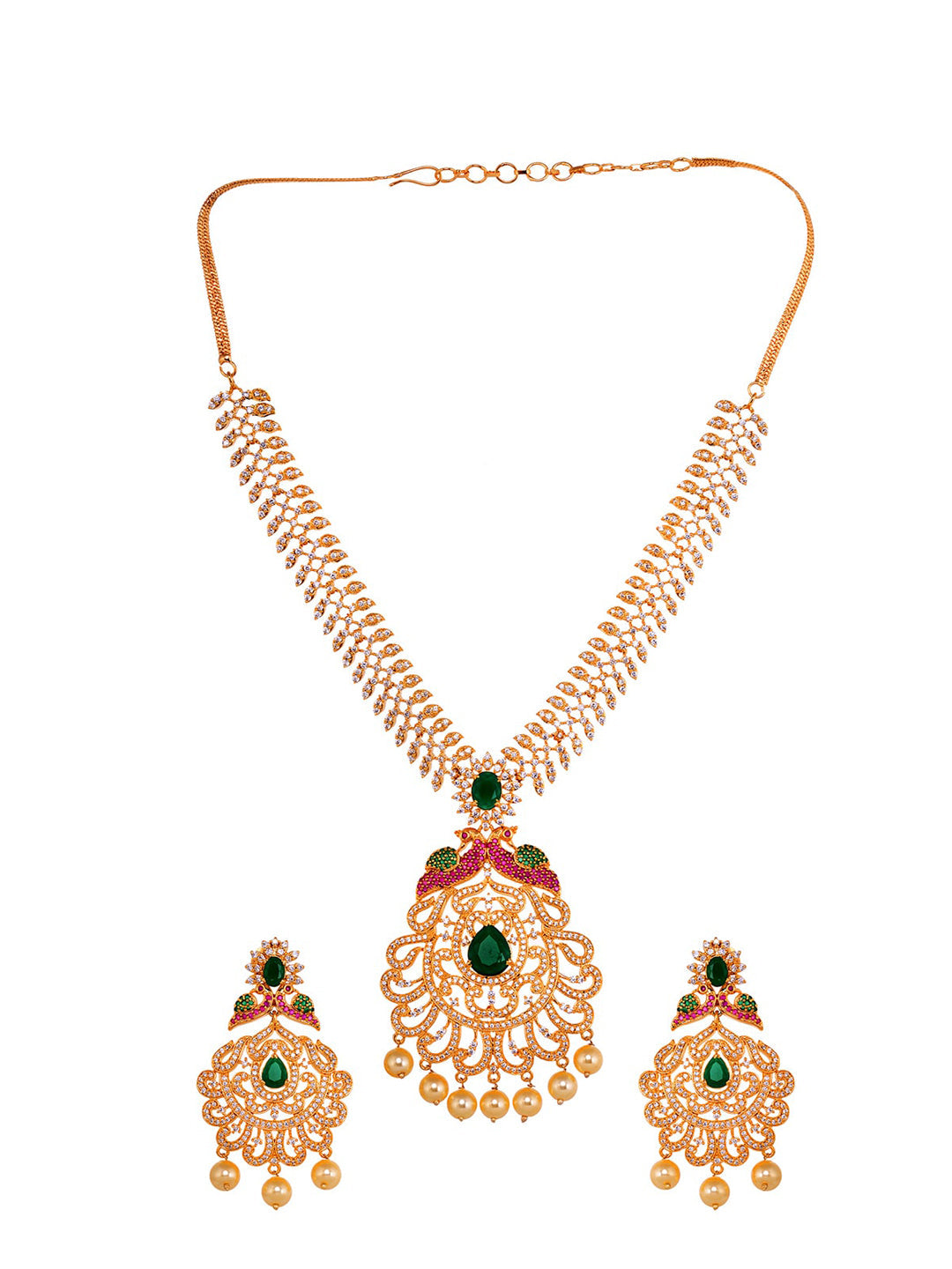 Saraf RS Jewellery Women Gold and Green Gold-Polished Jewellery Set