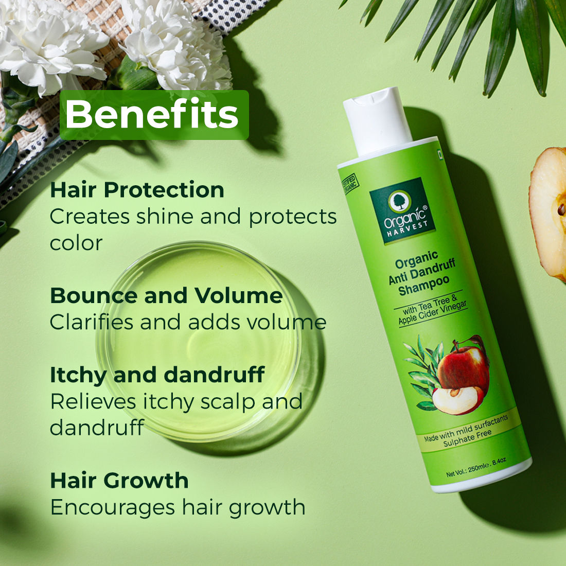 Organic Harvest Organic Anti Dandruff Shampoo With Tea Tree & Apple Cider Vinegar - 250