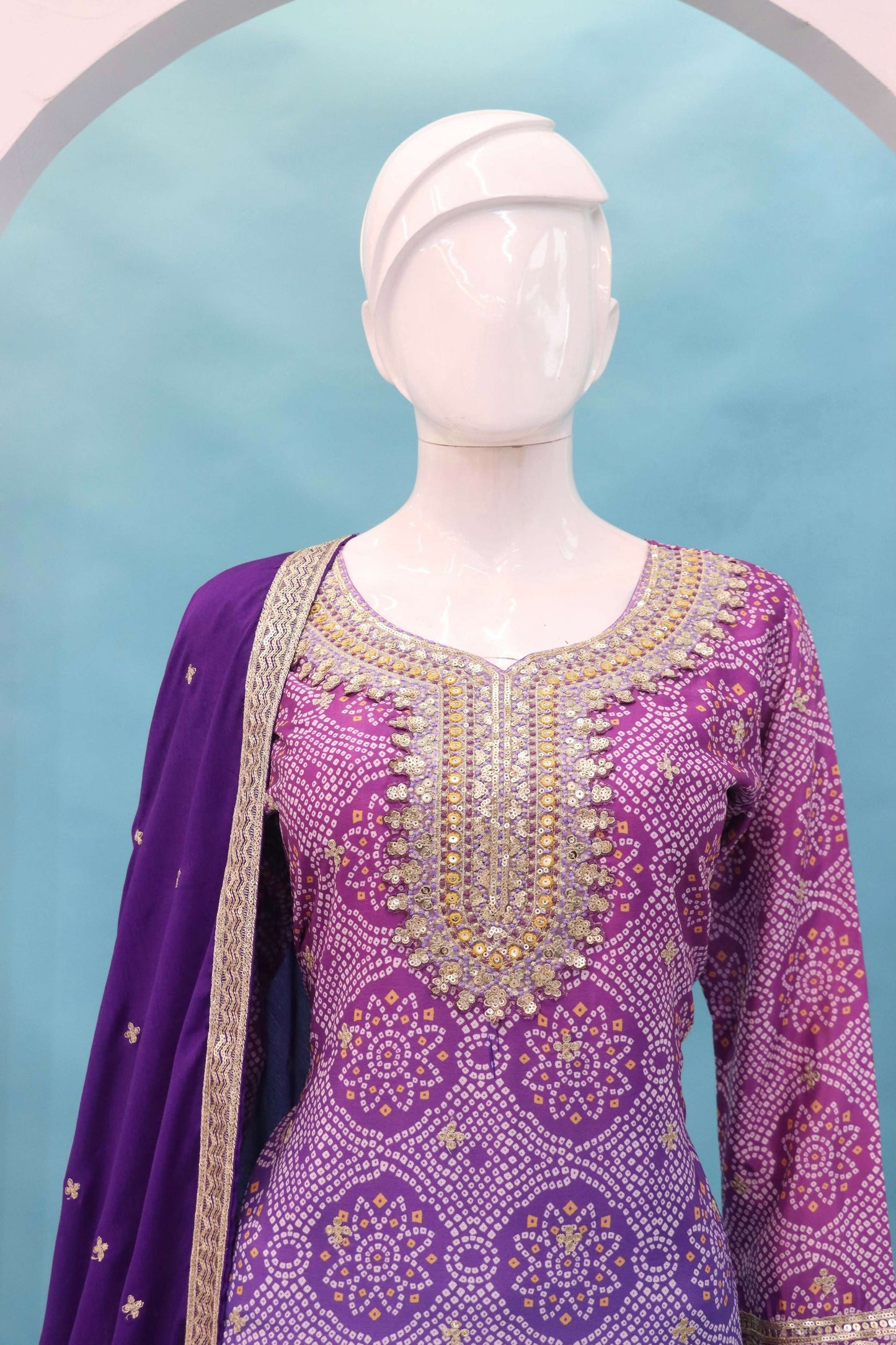 Anaita Lavender Digital print with Embroidered Silk Stitched Plazo Suit(Free Size)
