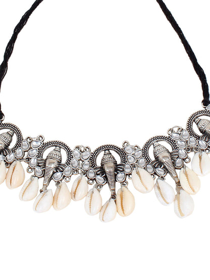 Cardinal Women Oxidised Silver-Toned Ganesh Choker Necklace Jewellery Set