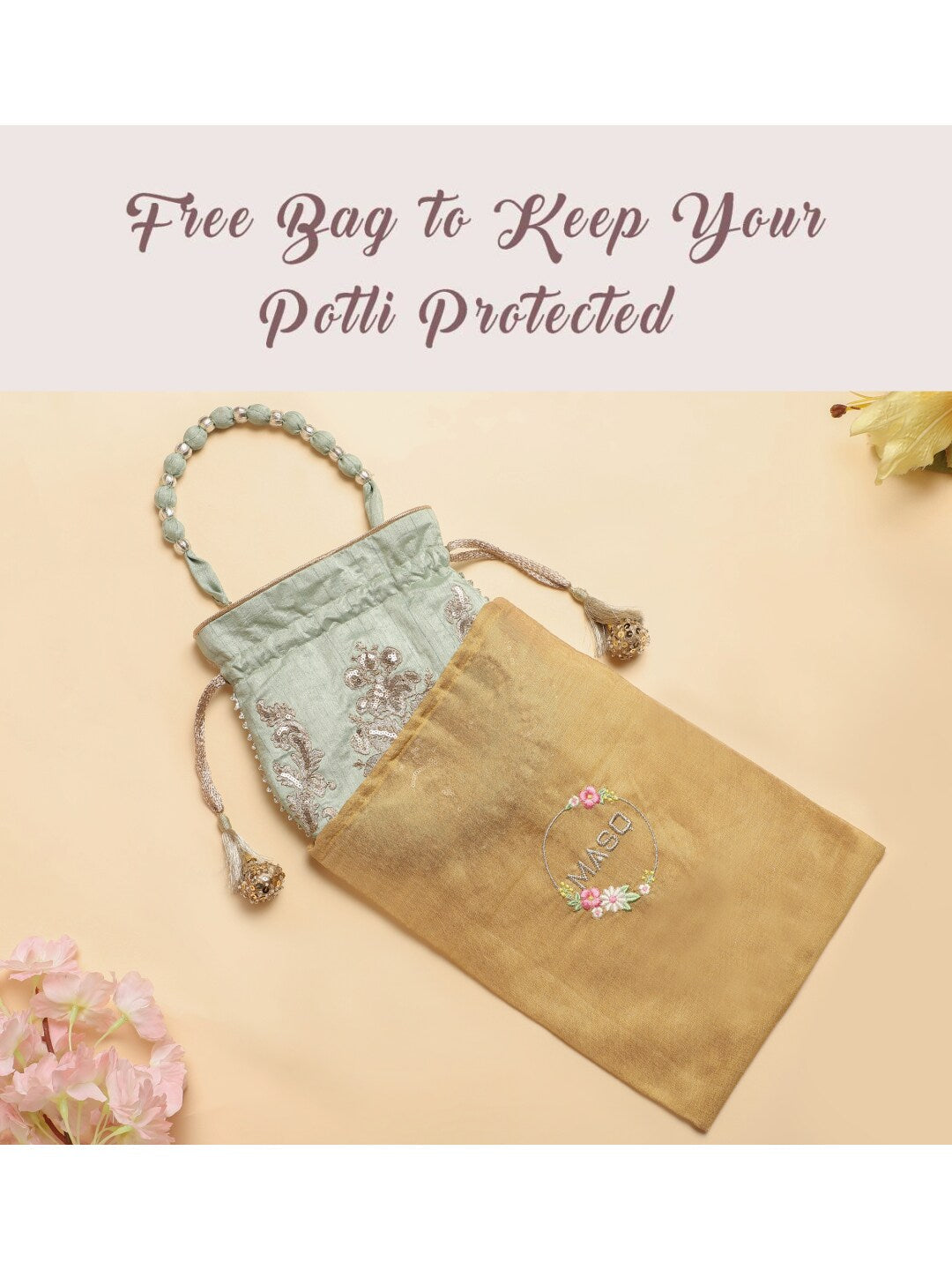 Masq Pink & Gold-Toned Embellished Potli Clutch