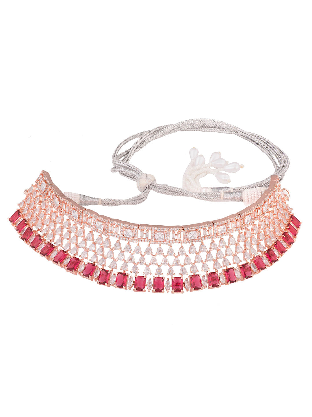 Saraf RS Jewellery Rose Gold-Polished & Red AD & CZ-Studded Contemporary Jewellery Set