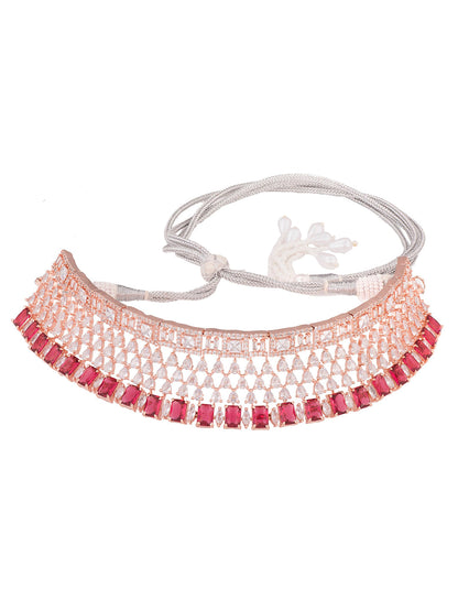 Saraf RS Jewellery Rose Gold-Polished & Red AD & CZ-Studded Contemporary Jewellery Set