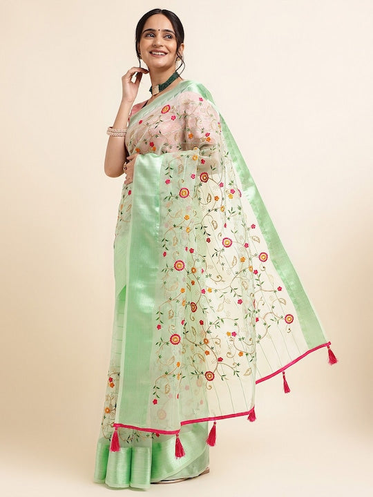 Fabmora Floral Embroidered Organza Saree