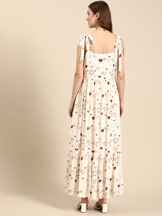 Anayna Conversational Print Crepe A-Line Tiered Maxi Dress