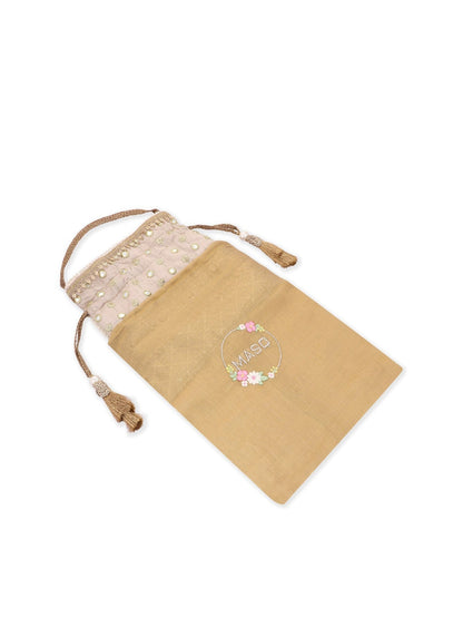 Masq Peach-Coloured & Grey Embroidered Potli Clutch