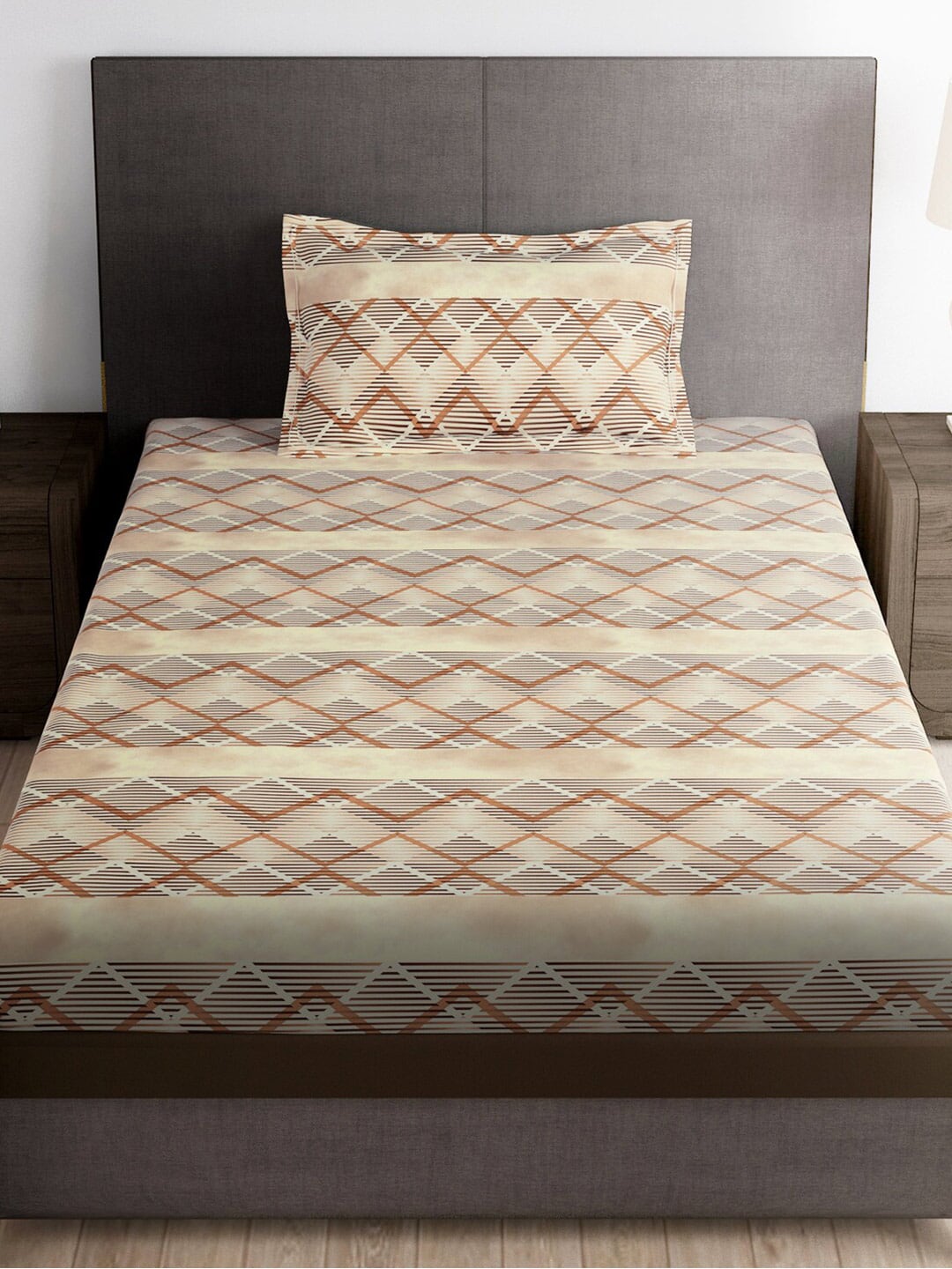 Story@home Brown & White Striped Microfiber 180 TC Bedsheet With Pillow Cover
