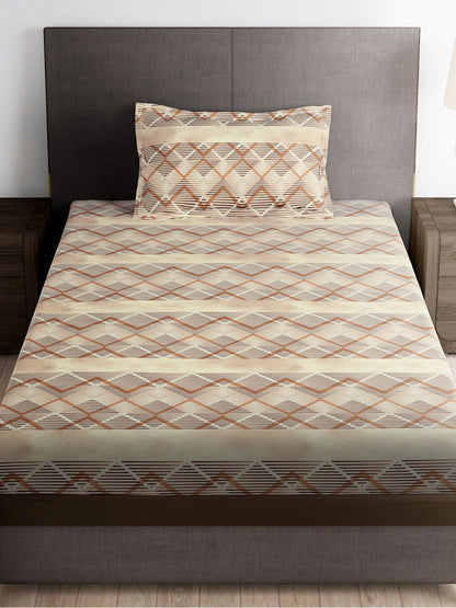 Story@home Brown & White Striped Microfiber 180 TC Bedsheet With Pillow Cover