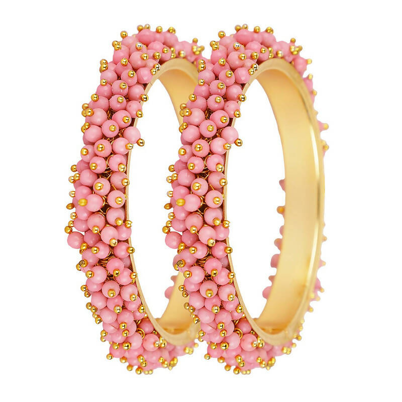 Mominos Fashion Joharkamal Gold-Polished Baby Pink Beads Work Bangles