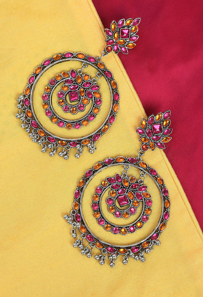 Mominos Fashion Johar Kamal Women's Pink & Orange Kundan Circles Earrings