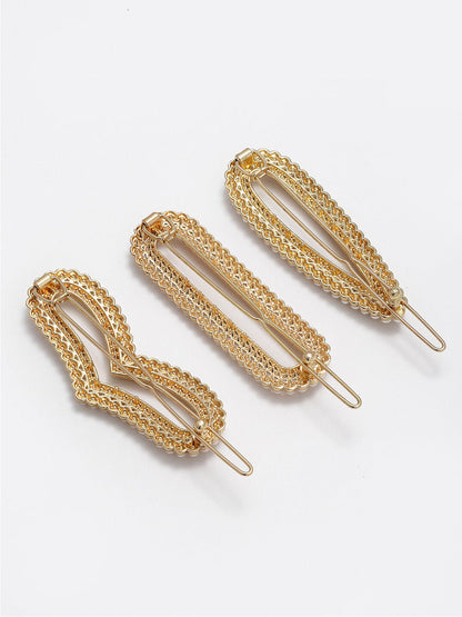 Panash Women Set of 3 Gold-Toned & White Pearls Embellished Bobby Pins