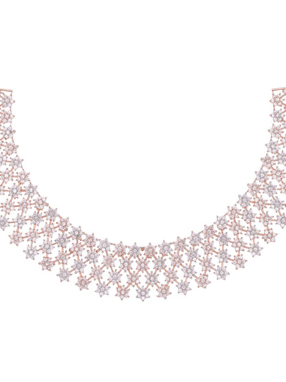 Saraf RS Jewellery White Rose Gold-Polished AD Studded Necklace Jewellery Set