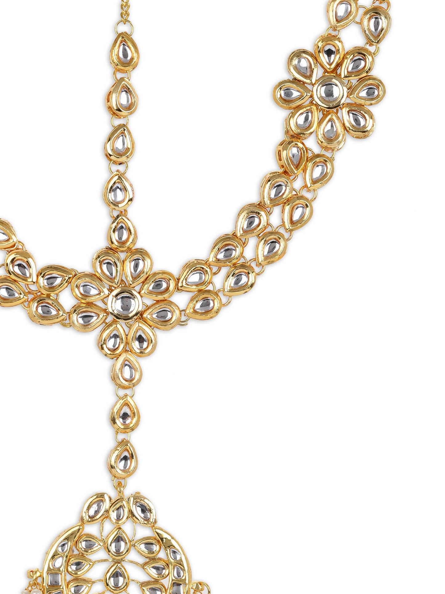 Gold-Polished White Kundan-Studded Pearl Beaded Matha Patti - Ruby Raang