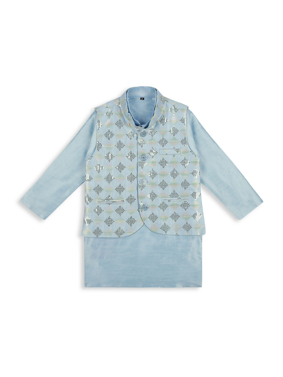Joban Fashion Kids Island stylish Tikli work Nehru Jacket Full Sleeves Kurta, Pyjama Set - Sky Blue