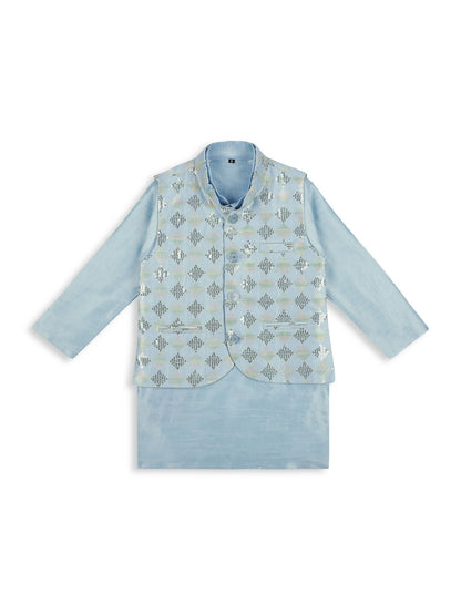 Joban Fashion Kids Island stylish Tikli work Nehru Jacket Full Sleeves Kurta, Pyjama Set - Sky Blue