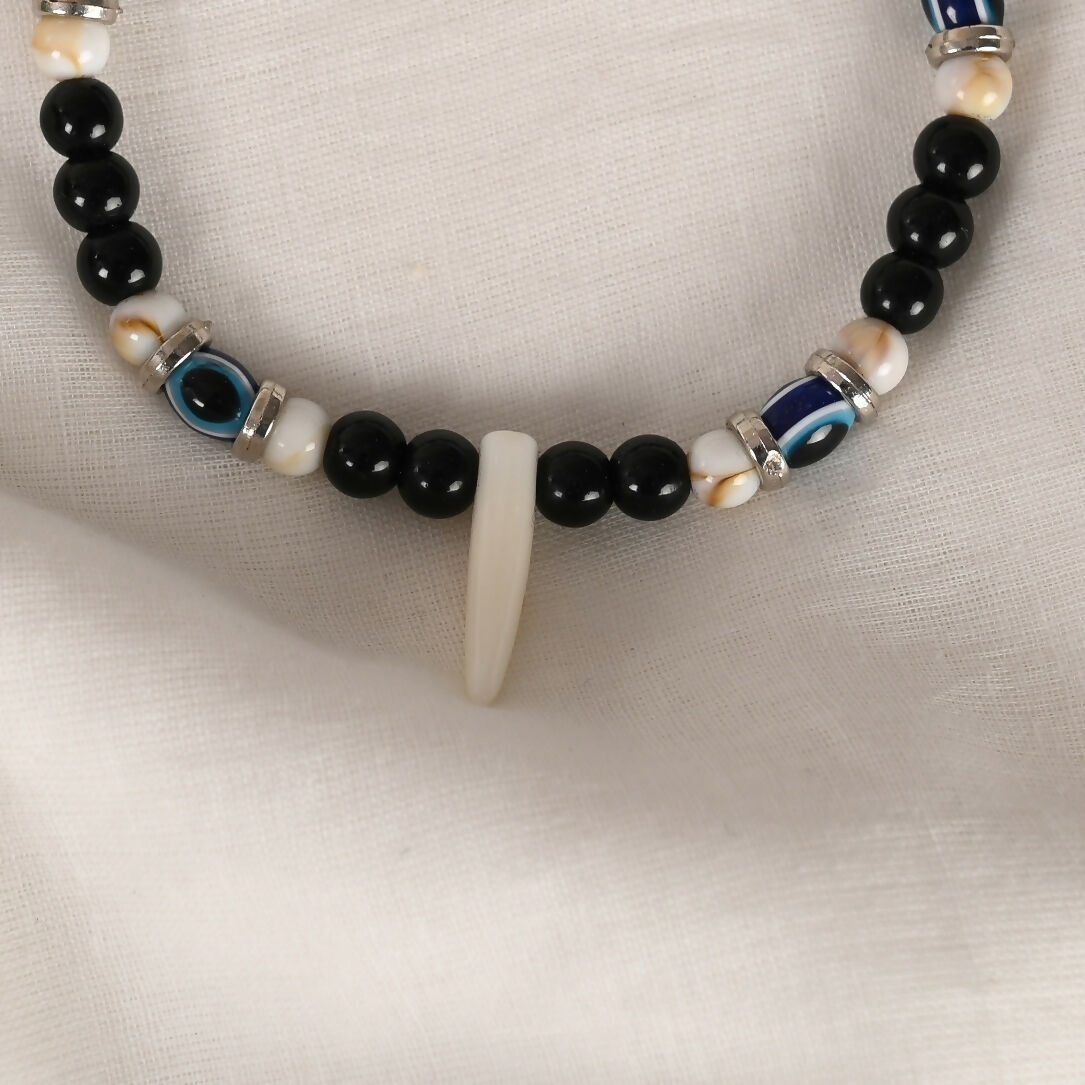NVR Women & Men Black Evil Eye Rakhi With Roli Chawal