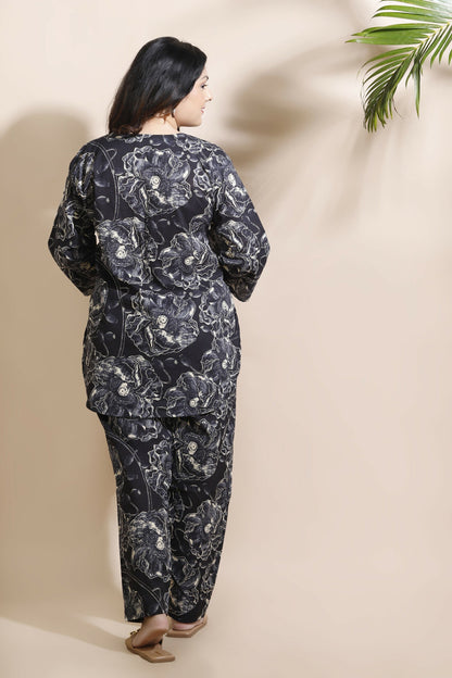 Breathables Floral Cotton Co-Ord Set – Black