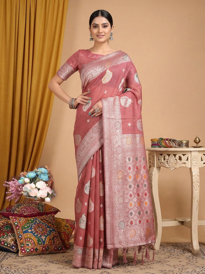 Shree Shyam Fashion Pink Linen Cotton Saree