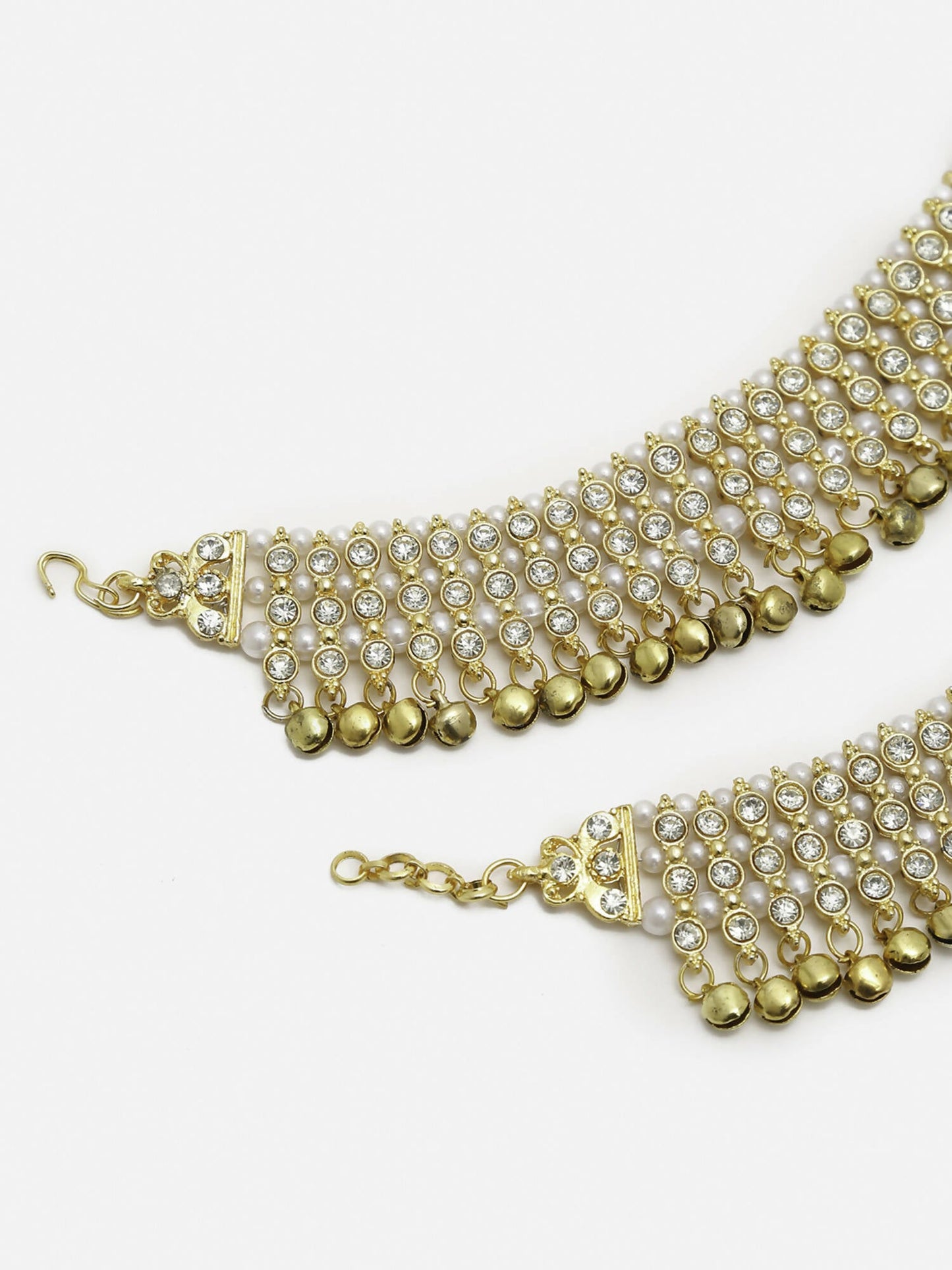 Women's Gold White Ghungroo Anklets - Ruby Raang