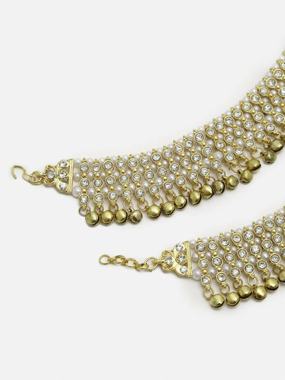 Women's Gold White Ghungroo Anklets - Ruby Raang