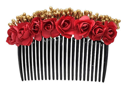 Red & Gold Flower Hair Comb