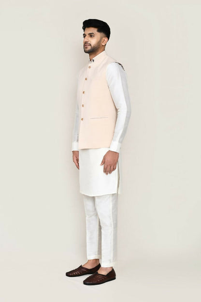 Joban Fashion White Colored Art Silk Fabric Kurta, Jacket With Straight Fit Pant
