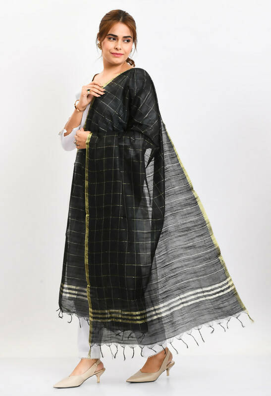 Mominos Fashion Moeza Women's Cotton Zari Box Black Dupatta