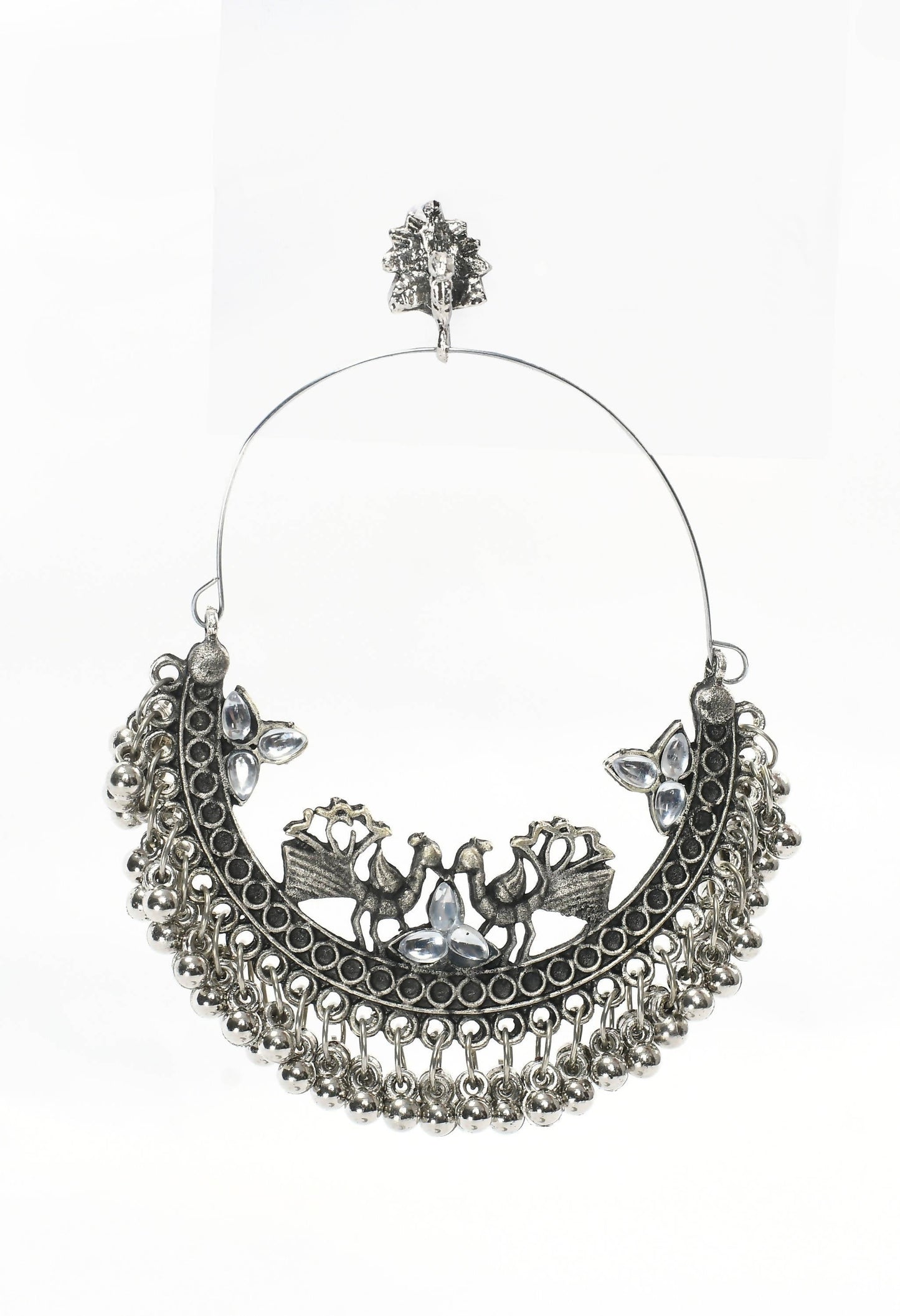 Mominos Fashion Johar Kamal Silver Peacock Design Chandbali Earrings