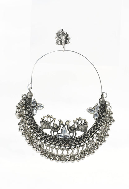 Mominos Fashion Johar Kamal Silver Peacock Design Chandbali Earrings