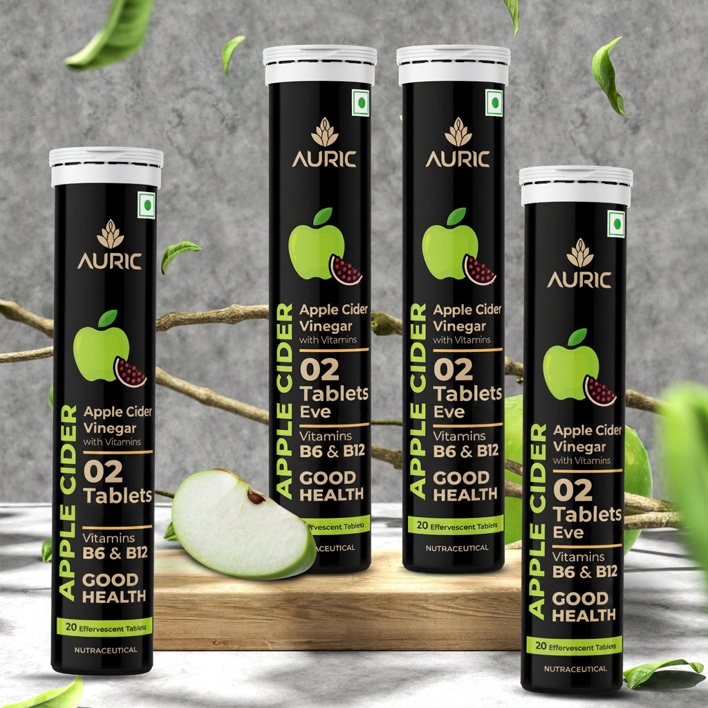 Auric Apple Cider Vinegar Effervescent Tablets with Vitamins Drop Fizz & Drink