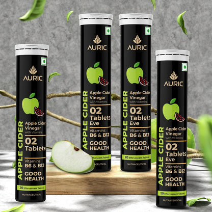 Auric Apple Cider Vinegar Effervescent Tablets with Vitamins Drop Fizz & Drink